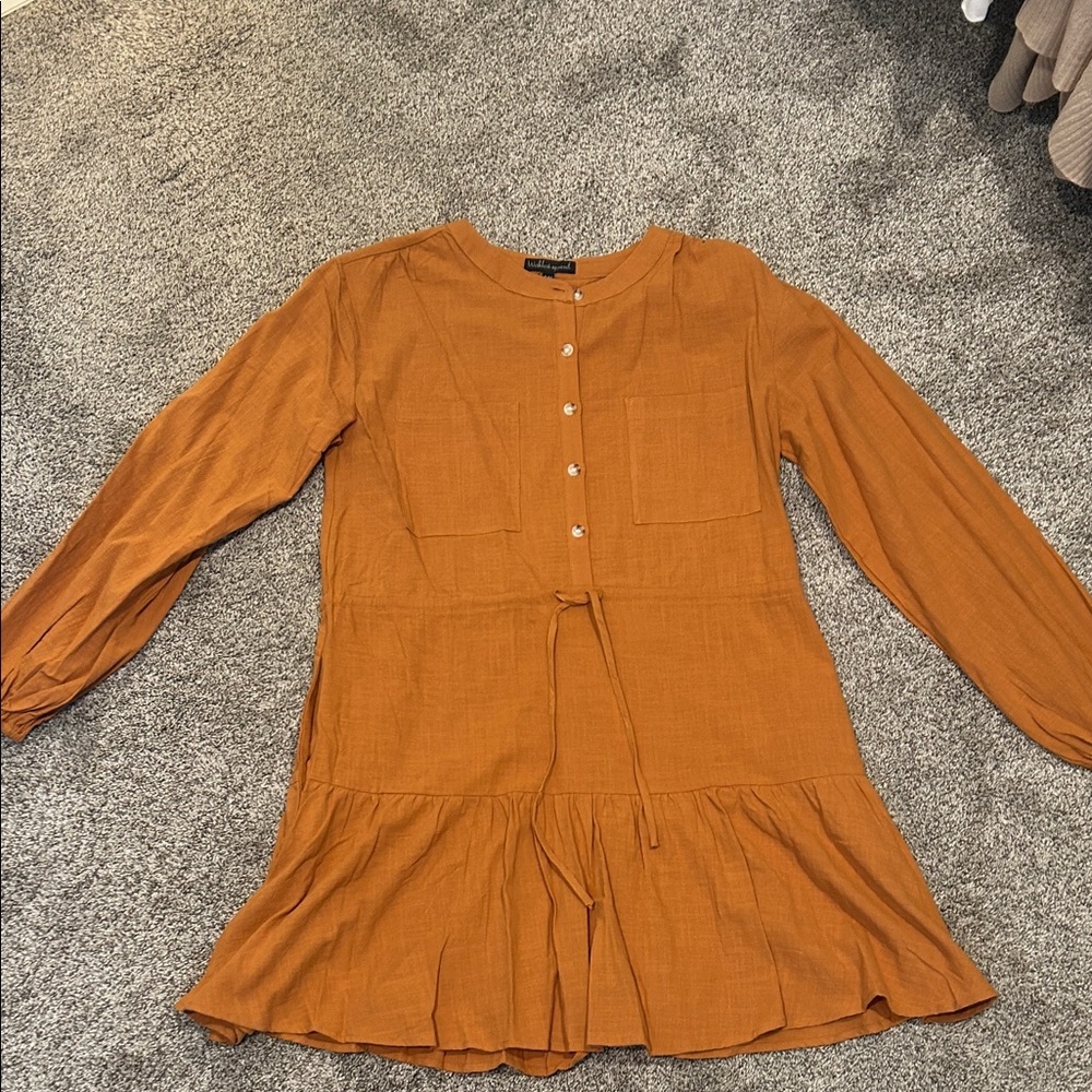 Wishlist Mustard Long Sleeve Button Front Mini Dress